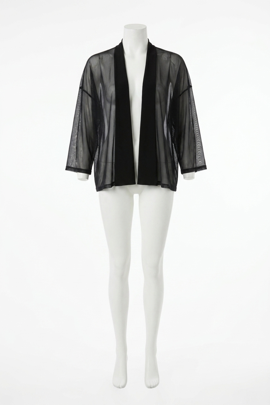NEW JOSEPH RIBKOFF open front 3/4 sleeves mesh cover-up jacket in black